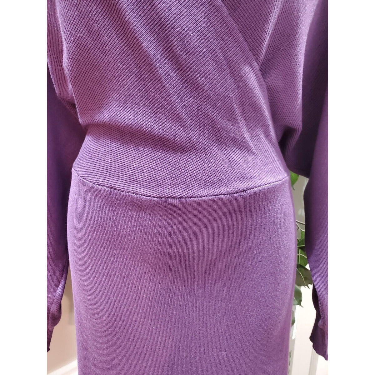 Womens Purple Viscose Wrap V Neck Long Sleeve Raglan Long Maxi Dress Size Large