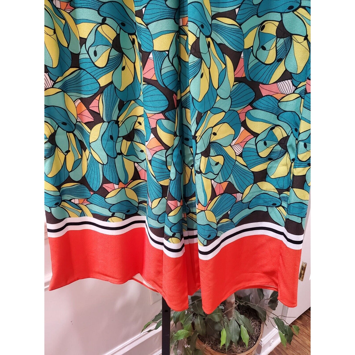 Ashro Multicolor Floral Polyester Elastic Waist Wide Leg Trousers Pant Large