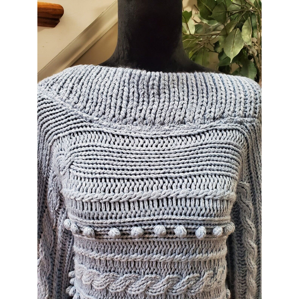 Fashion Nova Hoping For Love Blue Off Shoulder Cable Knit Sweater 2XL