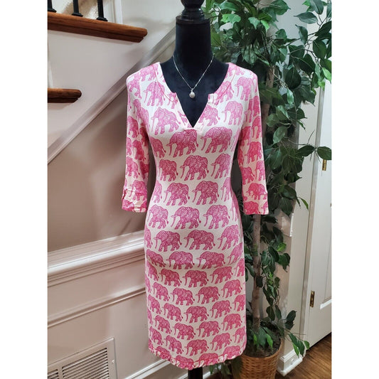 Hatley Women's Elephant Print Viscose V-Neck Long Sleeve Knee Length Dress XS