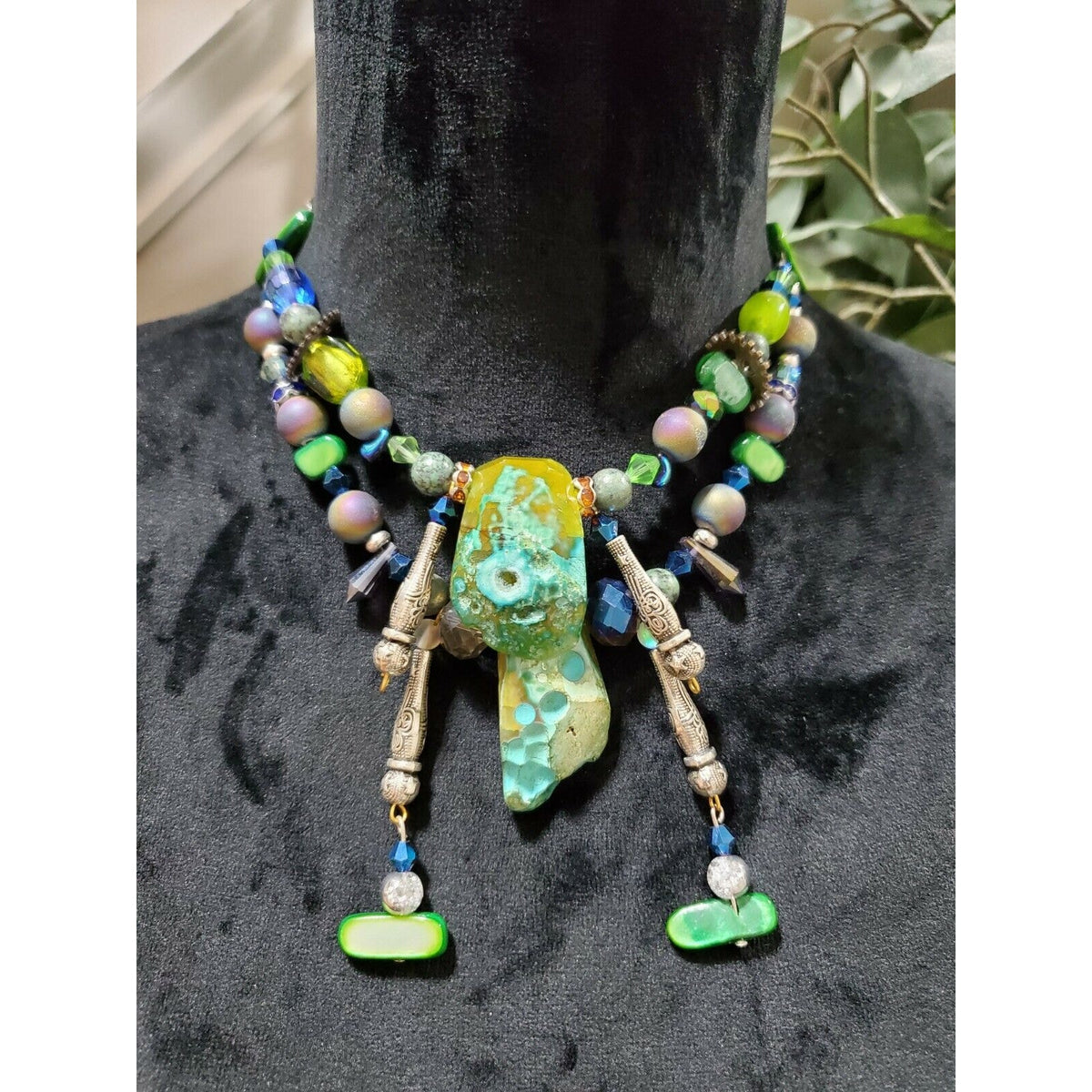 Handmade Custom Colorful Beach Style Beaded Druzy Necklace