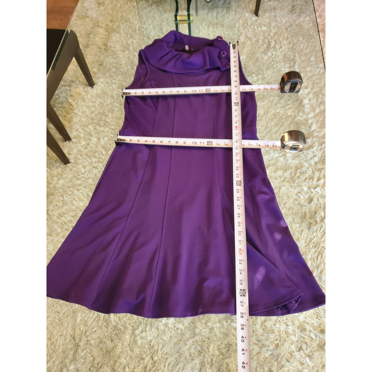 Spense Women's Purple Solid Polyester Cowl Neck Sleeveless Knee Length Dress 14