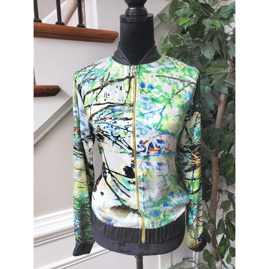 Wenjie Womens Multicolor Polyester Long Sleeve Full Zip Casual Jacket Size Small