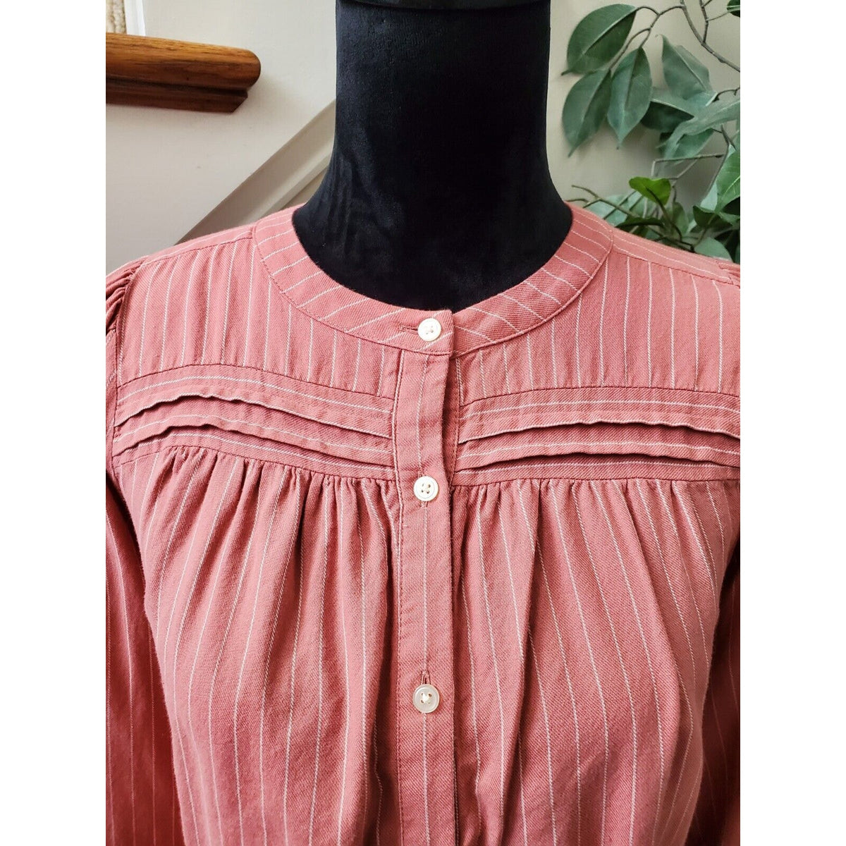 Loft Pink Petite Striped Shirttail Blouse Pressed Petal 100% Cotton Size 2XSP