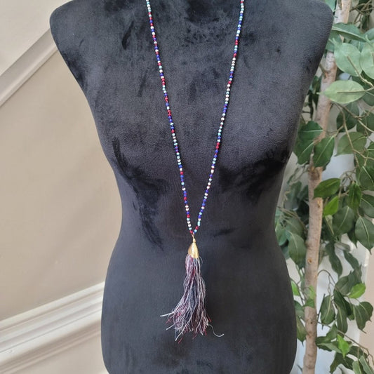 Women's Multicolor Beaded with Lobster Clasp Long Jewelry Tassel Necklace