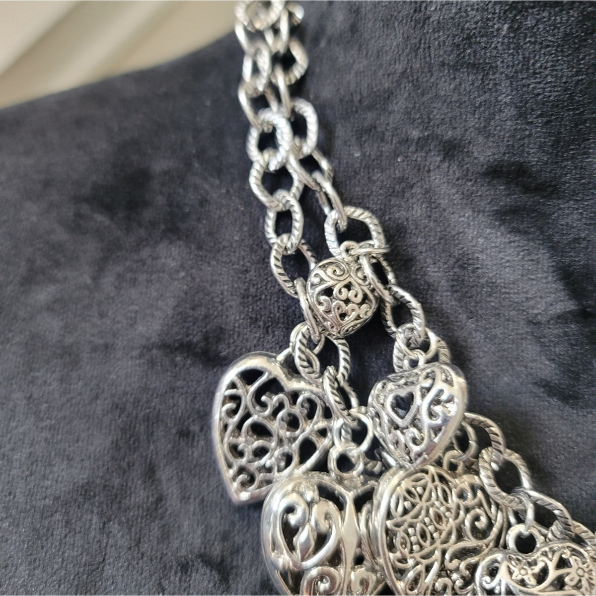 Silver Heart Double Layer Statement Necklace