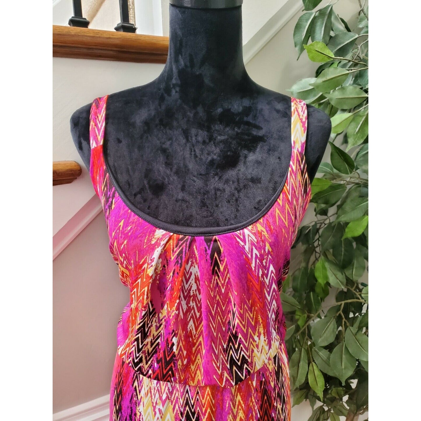 Ny Collection Women's Pink Polyester Round Neck Sleeveless Long Maxi Dress XL