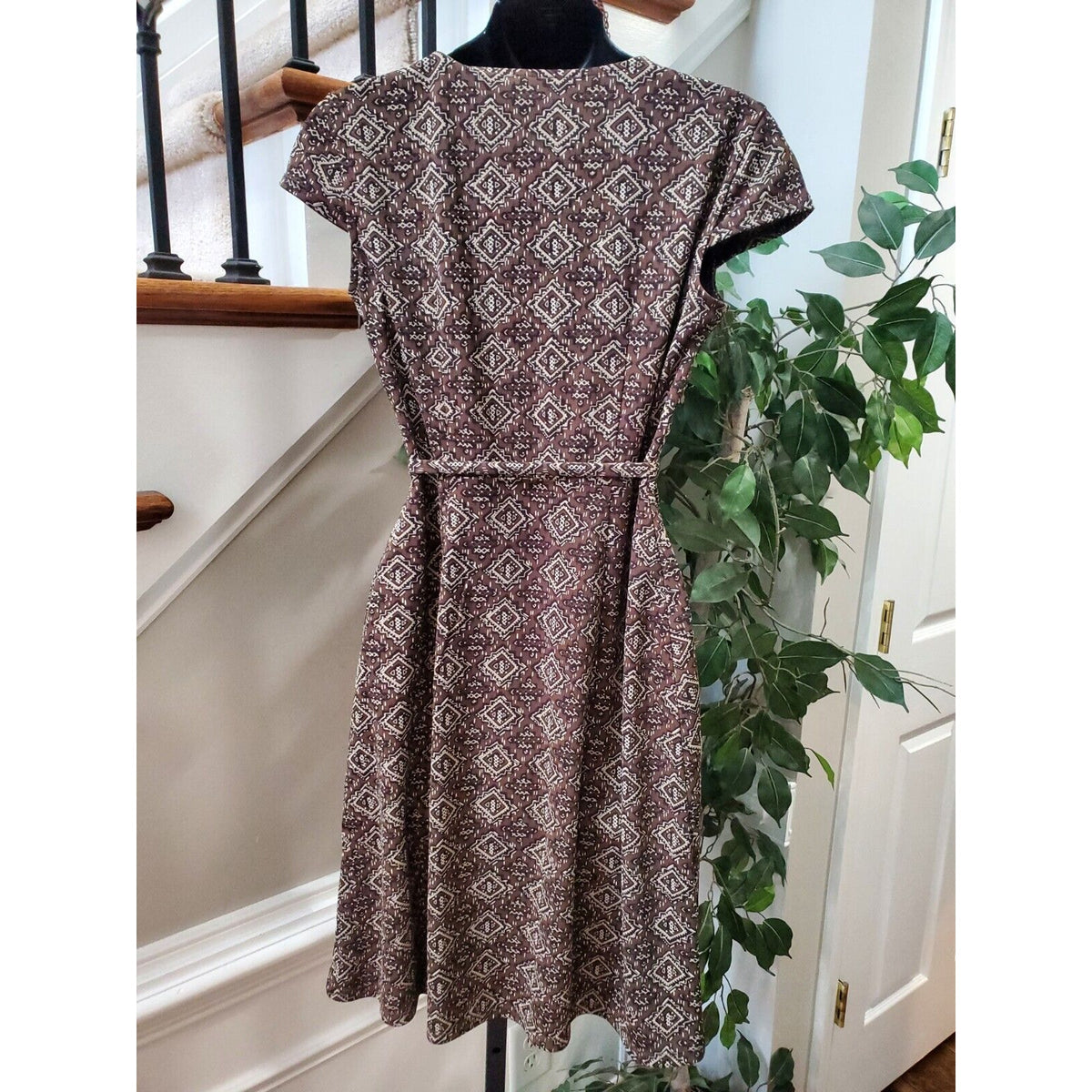 Loft Womens Brown 100% Polyester V-Neck Short Sleeve Casual Knee Length Dress 2P