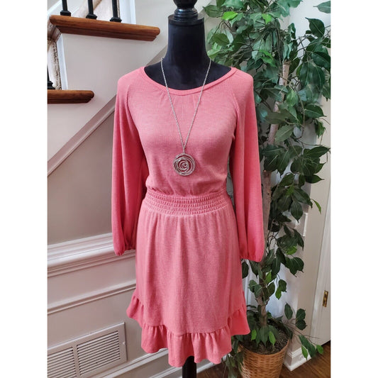 Collective Concepts Women's Pink Round Neck Long Sleeve Knee Length Dress Medium