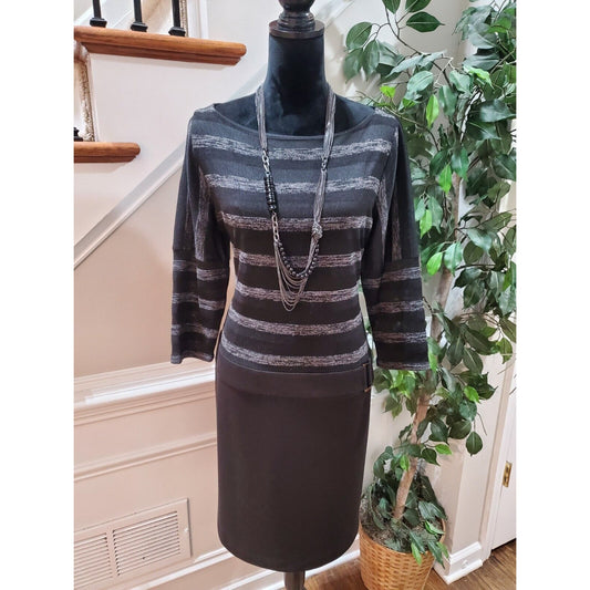 Evan-Picone Women's Black Polyester Round Neck Long Sleeve Knee Length Dress 16