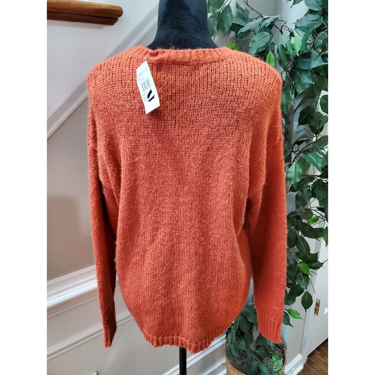 Cotton Emporium Women Orange Long Sleeve Round Neck Pullover Knit Sweater Small