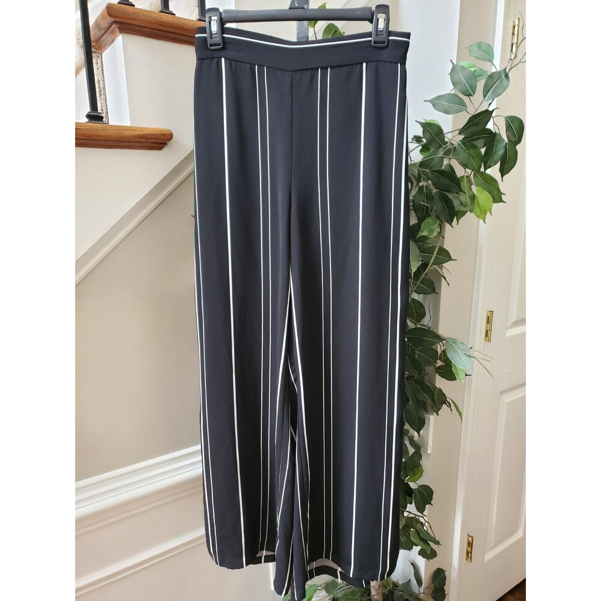 Coco Bianco Womens Black White Striped 100% Polyester Back Zipper Pants Small