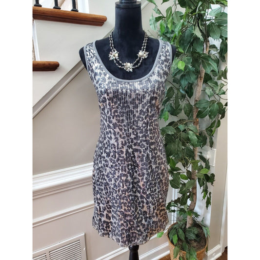 Charlotte Russe Sequin Animal Print Gray Polyester Round Neck Sleeveless Dress L
