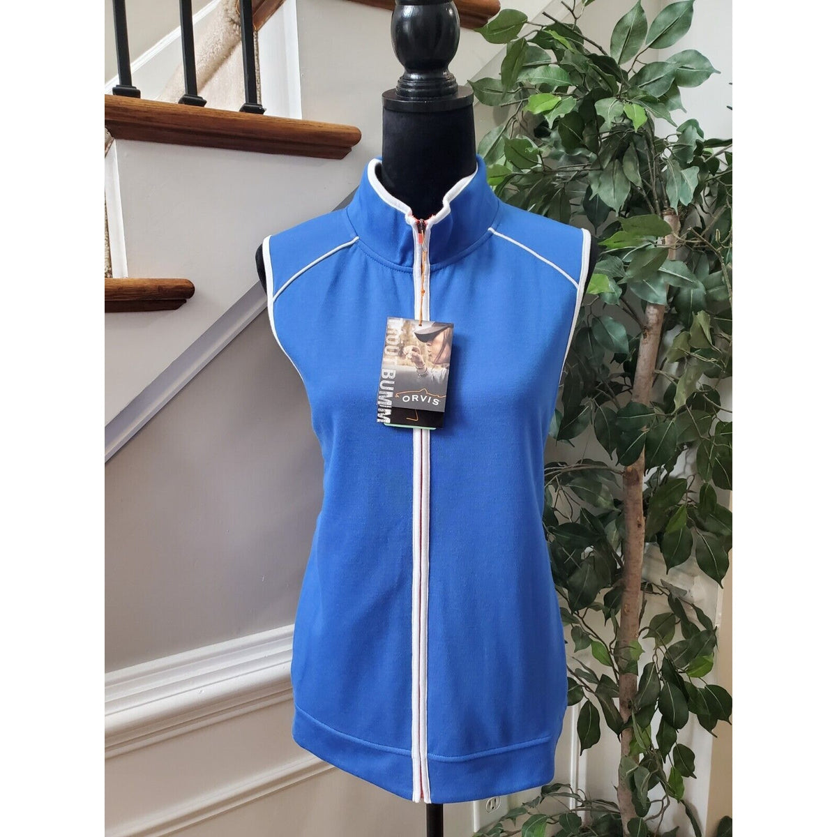 Orvis Womens Blue Polyester Sleeveless Full Zip Front Casual Jacket Vest Size XL