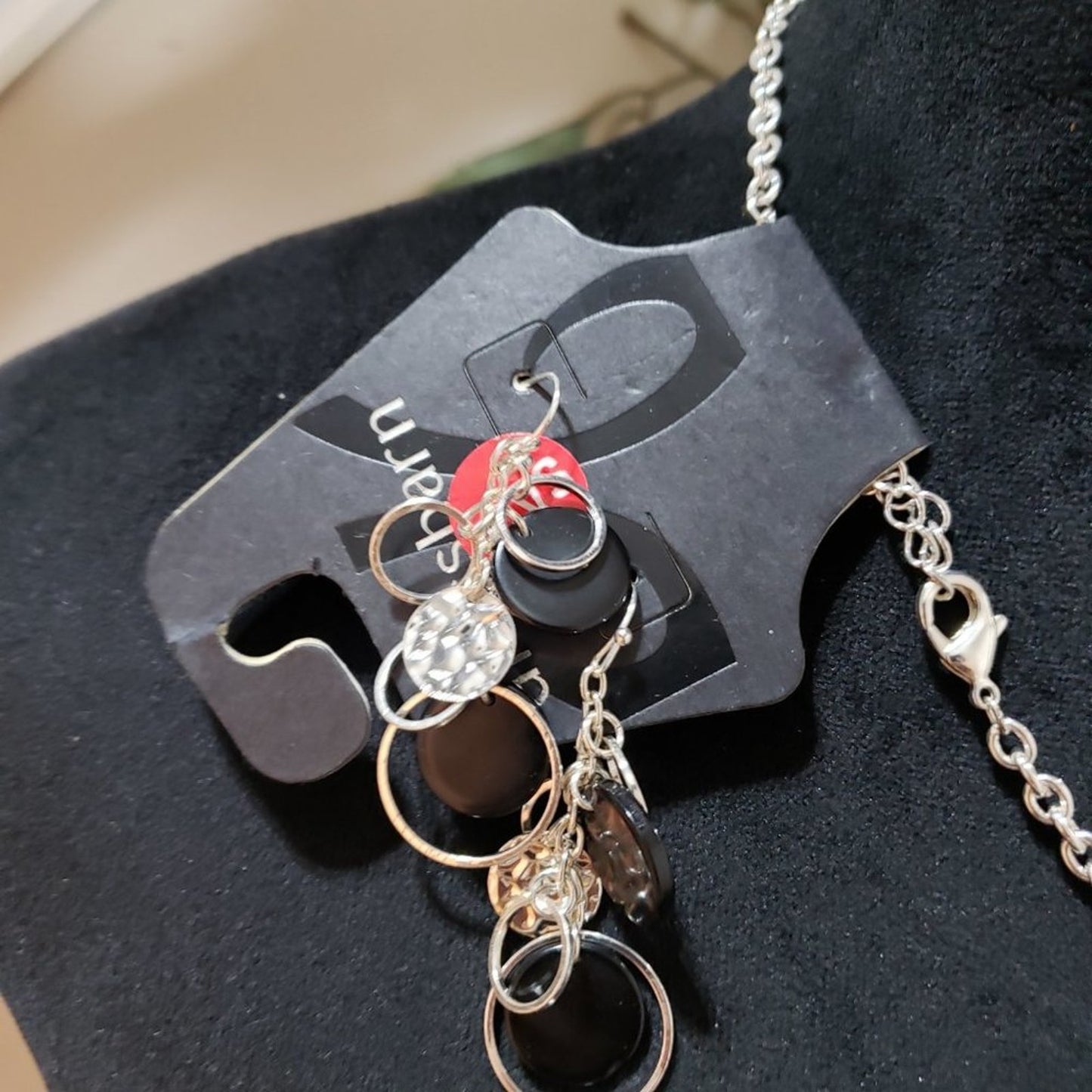 Womens Silver Black Round Rhinestone Collar Necklace & Earrings w/Lobster Clasp