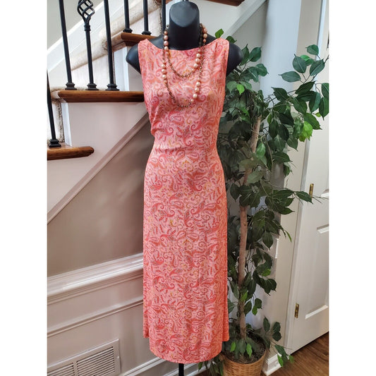 Old Navy Women Orange Paisley Rayon Round Neck Sleeveless Long Maxi Dress 6