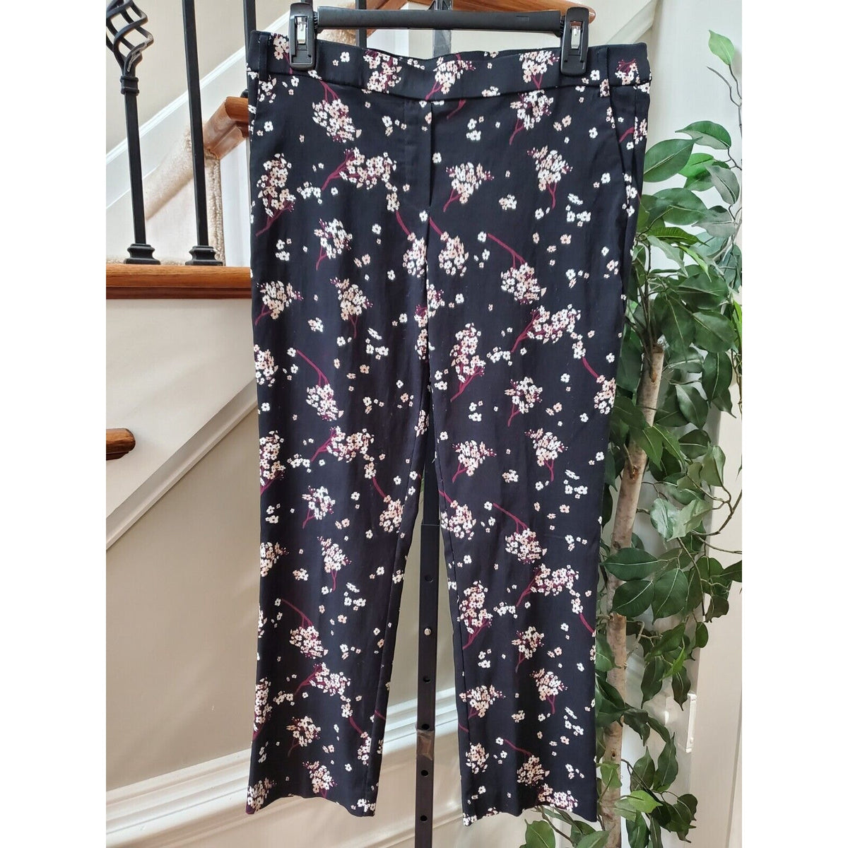 Jules & Leopold Womens Black Floral Rayon Mid Rise Straight Leg Casual Pant M