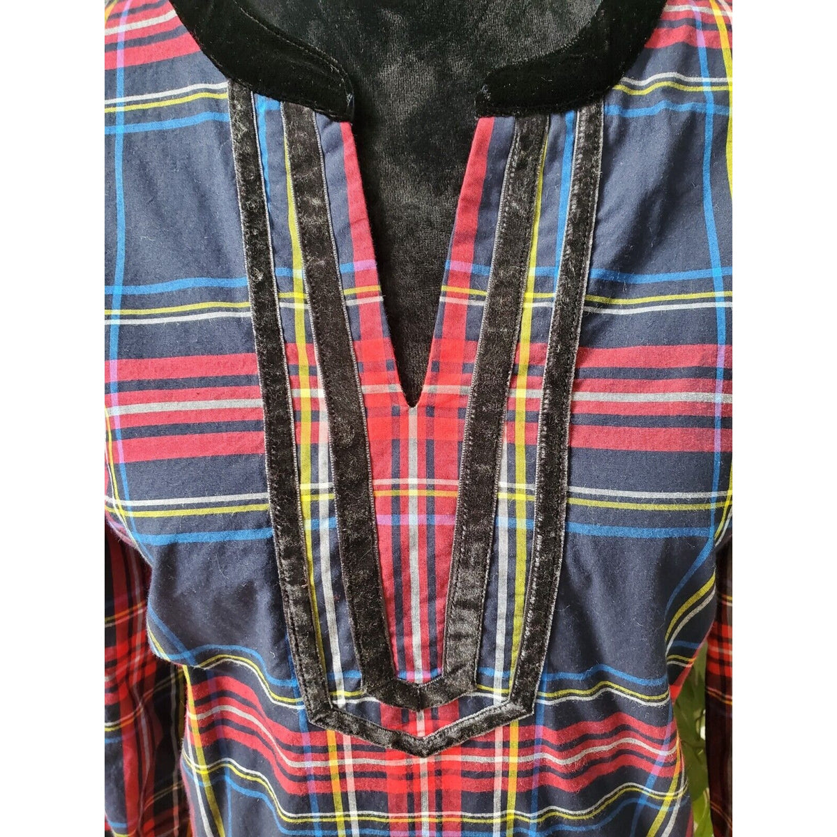 Talbots Petite Women's Blue Cotton Check Long Sleeve Casual Top Blouse Size LP