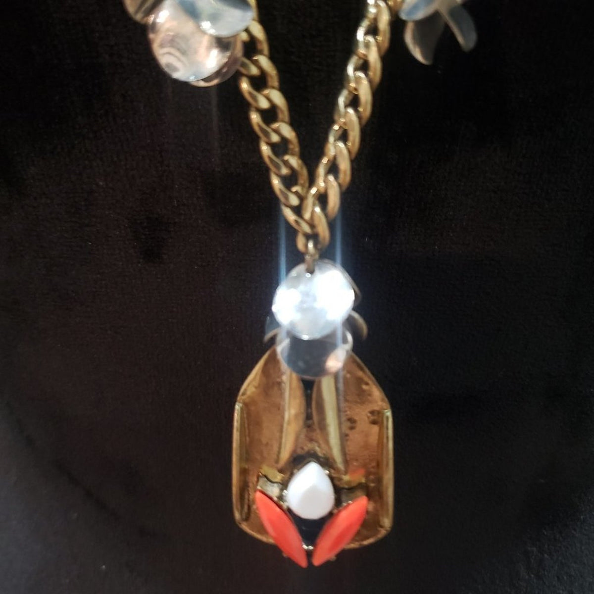 Womens Glass Faux Pearl Beaded Gold Tone Long Chain Charm Pendant Necklace