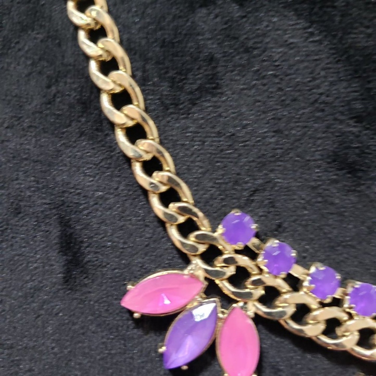 Womens Gold Tone Chain Red Purple and Pink Gemstone Teardrop Necklace w/ Lobster