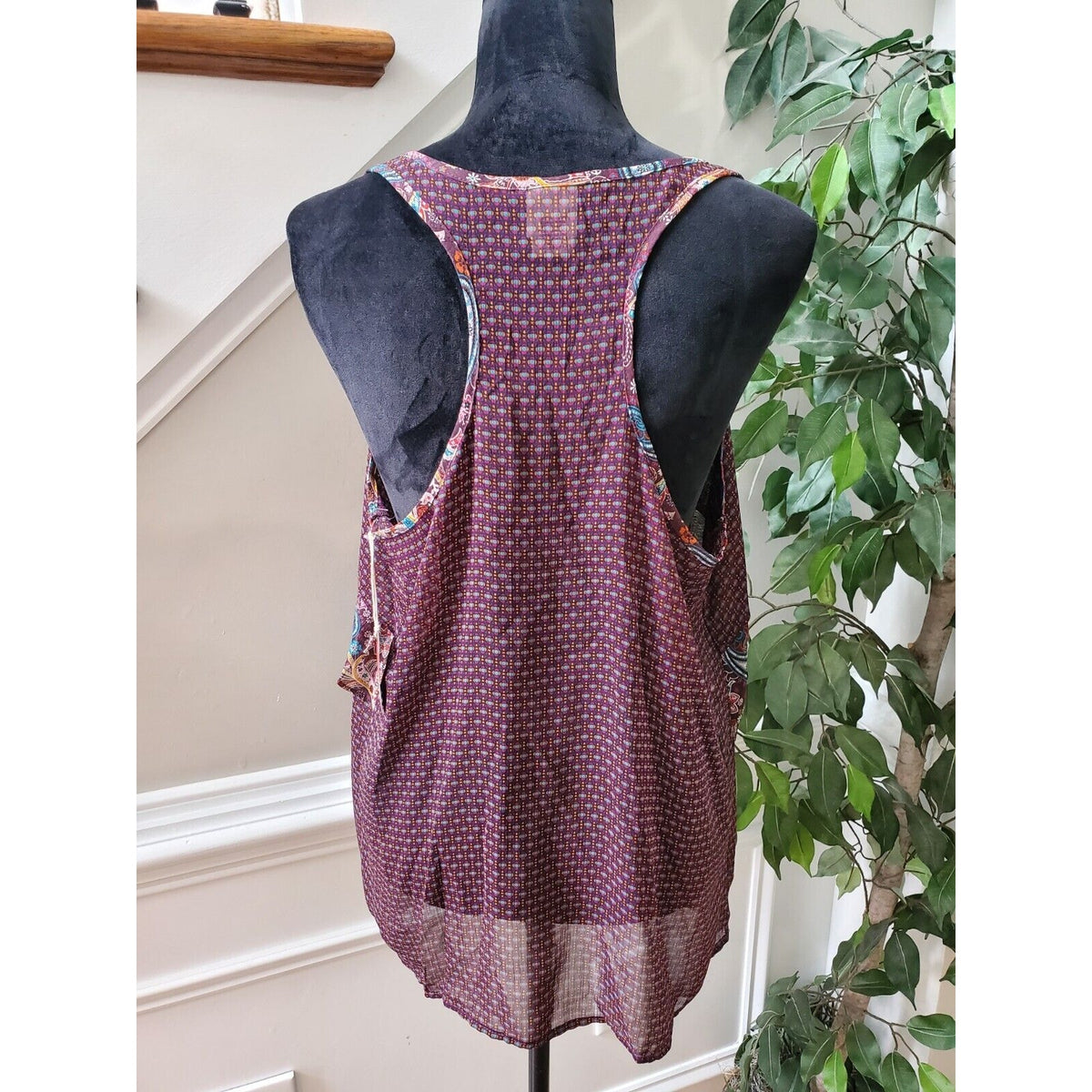 Mossimo Supply Co Sheer Purple Teal Scoop Neck Sleeveless Tunic Top Blouse XL.