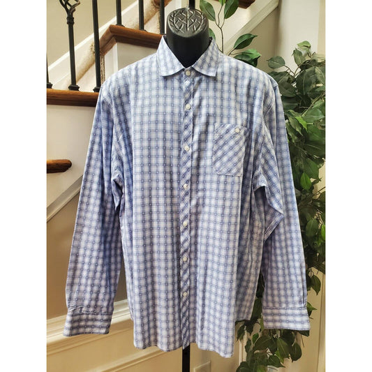 Michael Brandon Men Blue/White Cotton Collared Long Sleeve Button Down Shirt XL