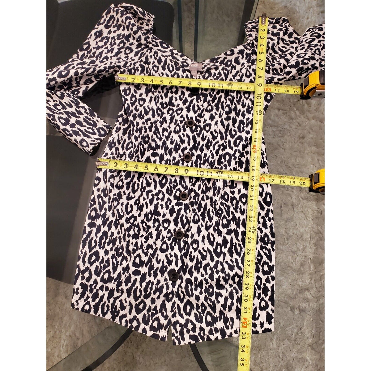 Asos Women's Black & White Cotton V-Neck Long Sleeve Knee Length Dress Size 10