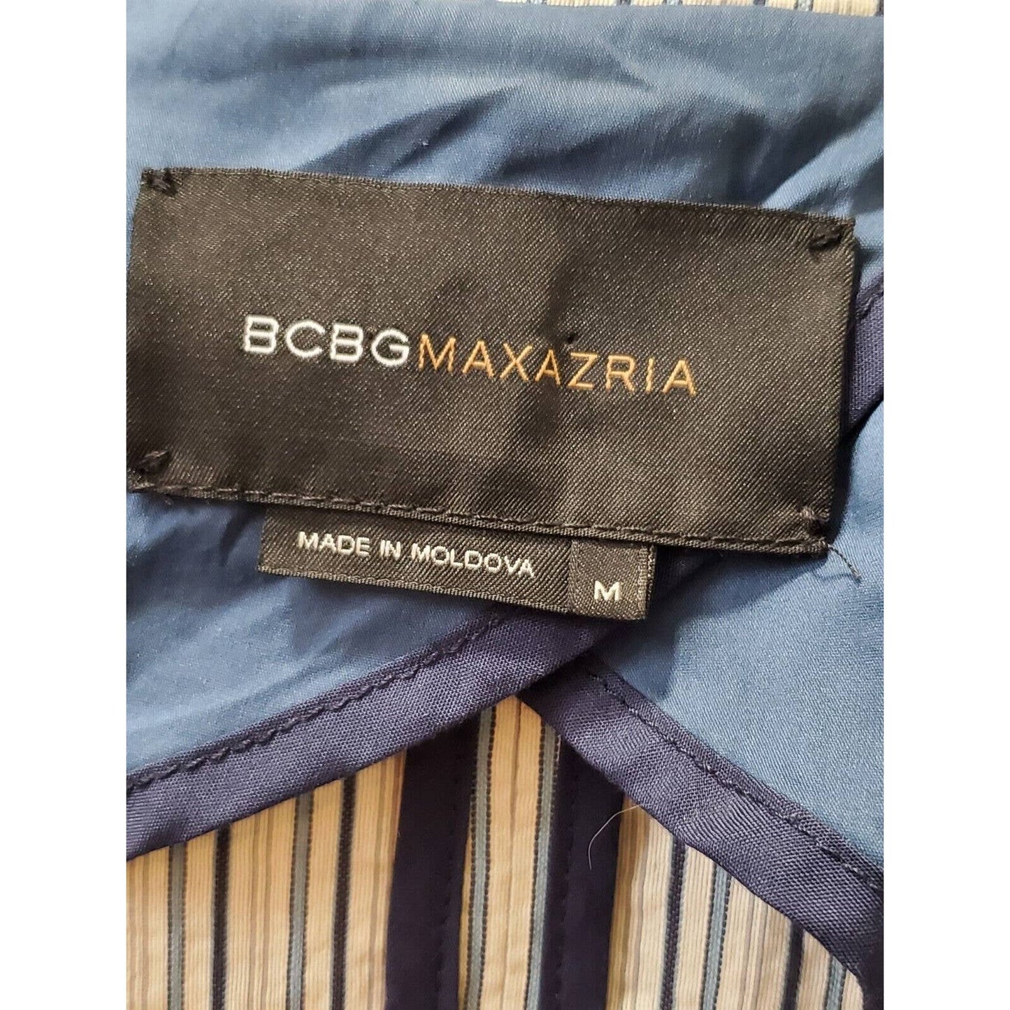 BCBGMaxazria Women's Striped Cotton Long Sleeve Single Breasted Fitted Blazer M