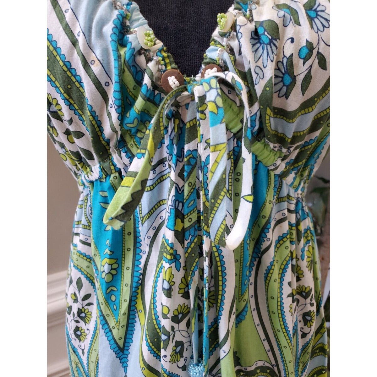 Blissitude Womens Multicolor Floral 100% Cotton Short Sleeve Sheath Dress Medium