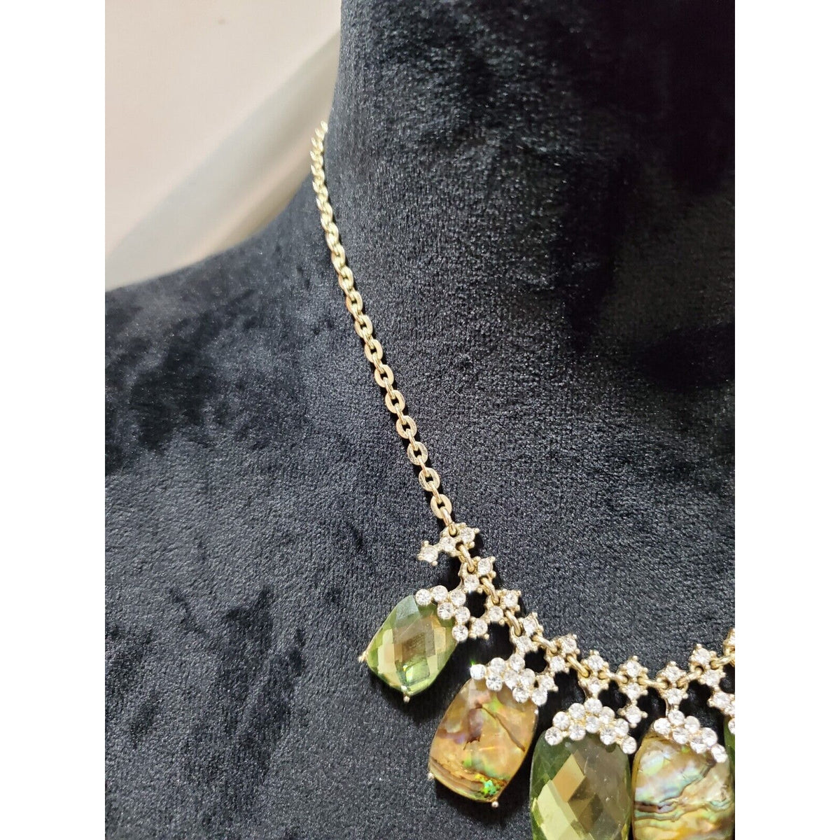 Women's Multicolored Iridescent Rhinestone Gold Chain Stylish Necklace