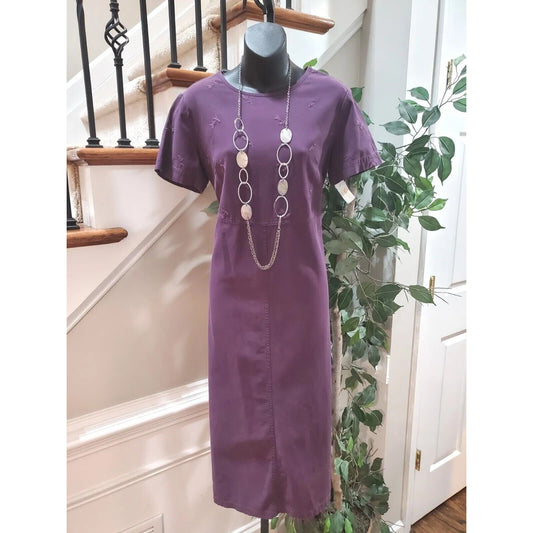 Vintage Talbots Women Purple Solid Lyocell Round Neck Short Sleeve Maxi Dress 8
