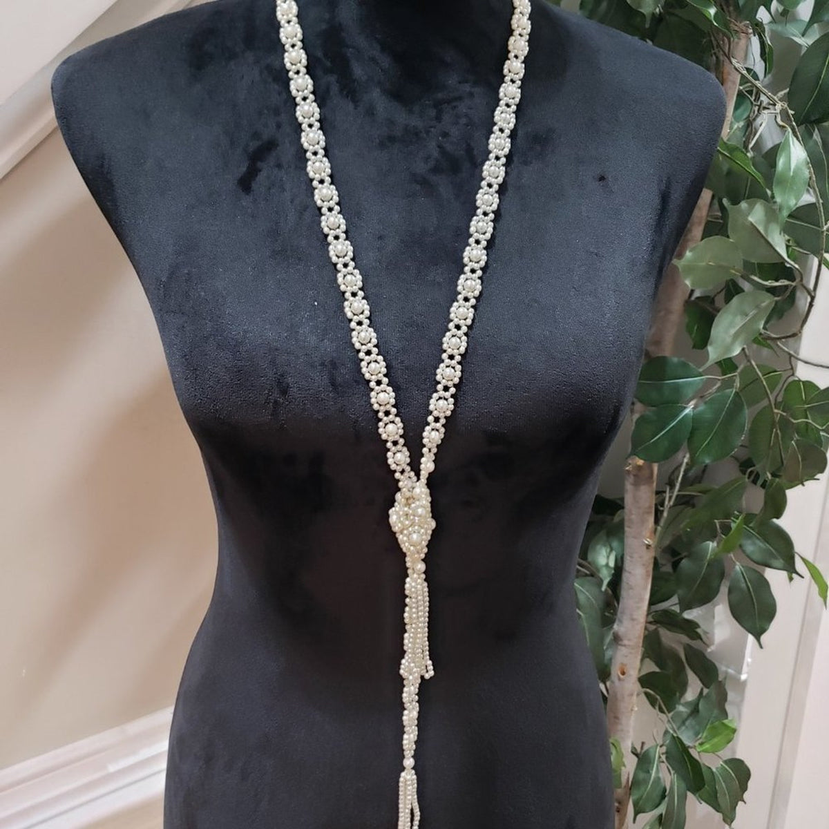 Women's White Multi Strands Pearls Beads Tassel Fringe Necklace