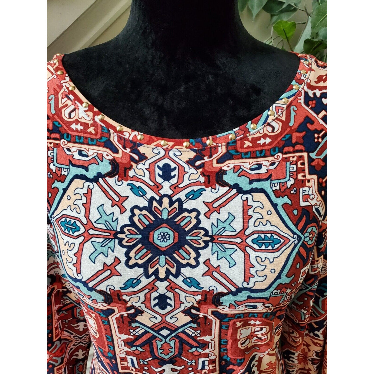 Ruby Rd. Women Multicolor Polyester Round Neck Long Sleeve Top Blouse Size Large