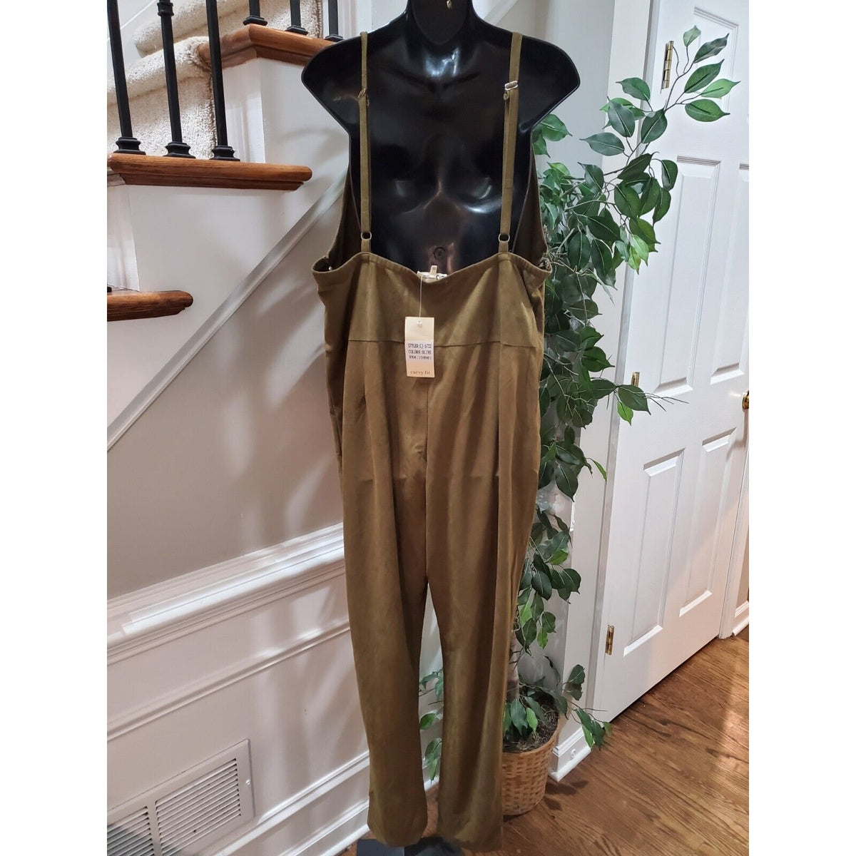 COC Womens Olive Polyester V Neck Sleeveless 1 Piece Jumpsuit Curvy Fit Size 1XL