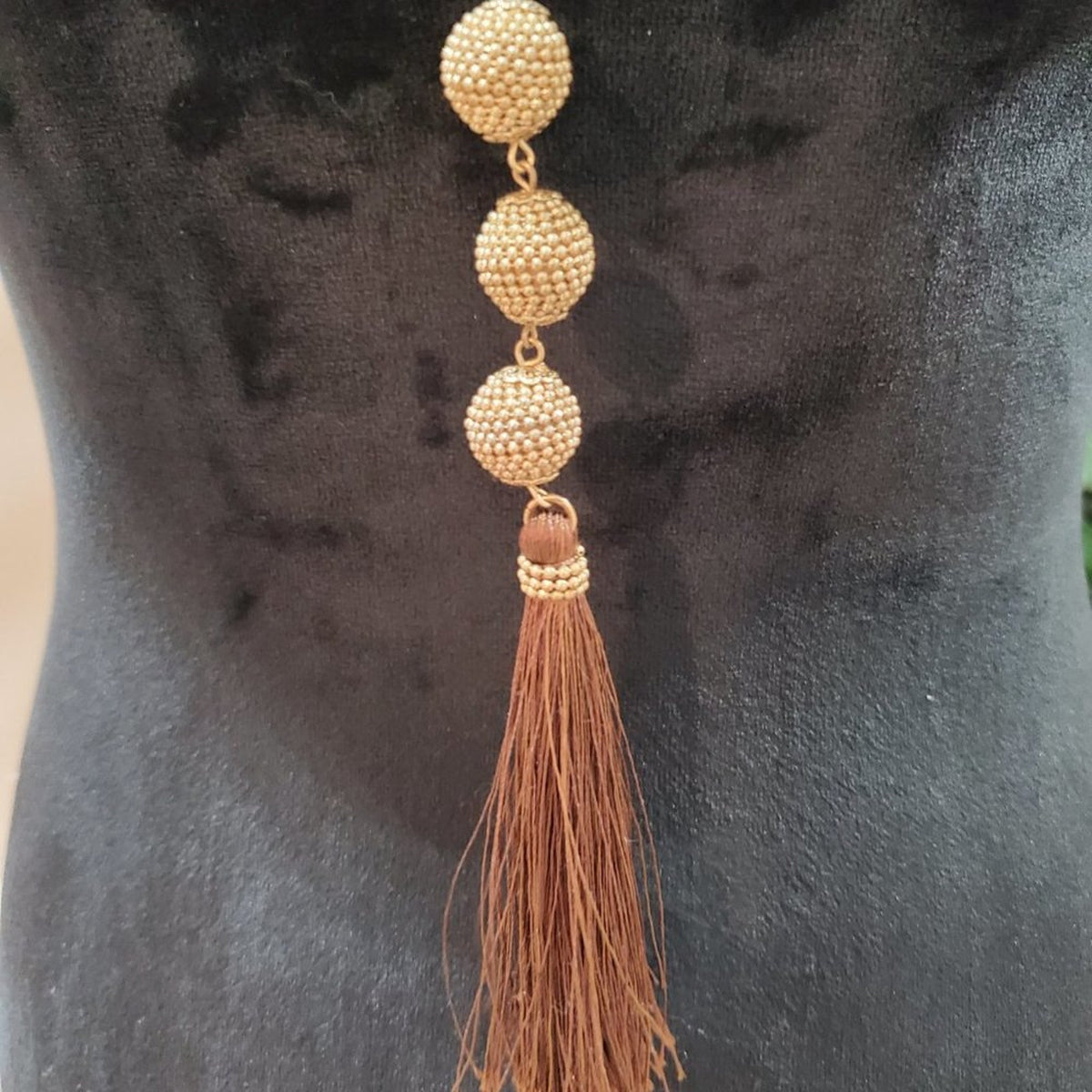 Womens Tassel  Long Gold with Faux Pearl Pendant Necklace