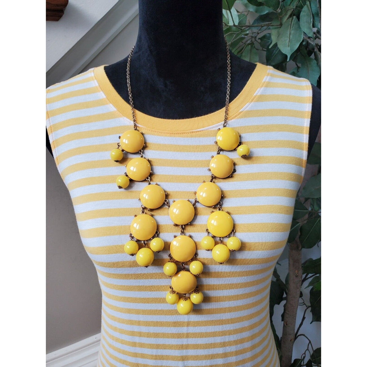 Time And Tru Yellow White Striped Round Neck Sleeveless Knee Length Dress XL