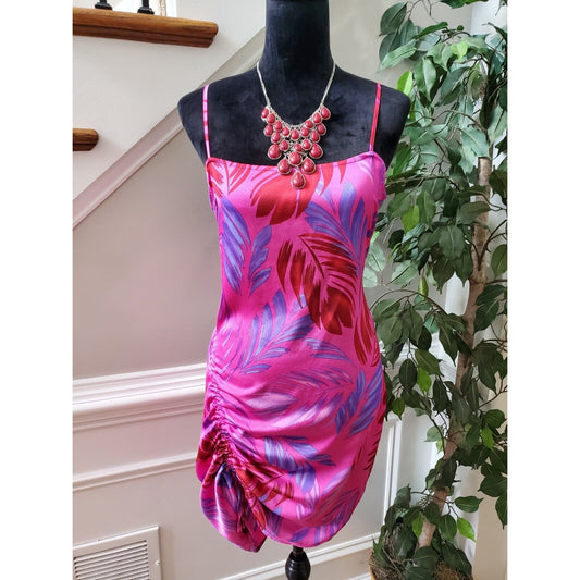 Forever 21 Pink Purple Satin Abstract Leaf Sleeveless Knee Length Dress Large