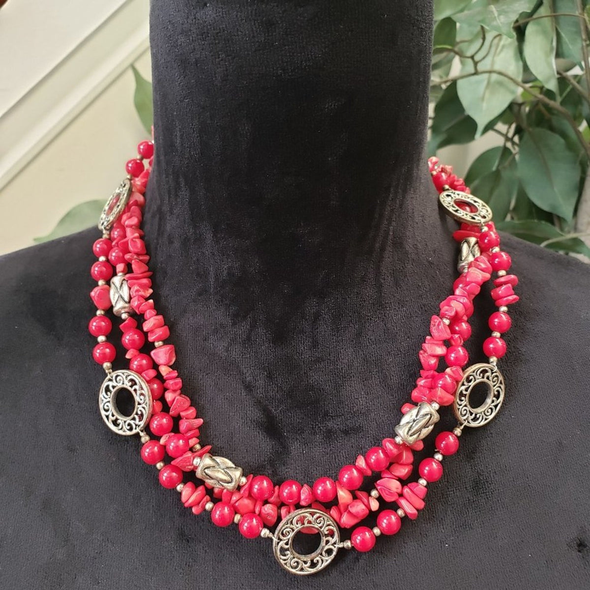 Womens Fashion Premier Design Firecracker Red Coral Beads Triple Strand Necklace