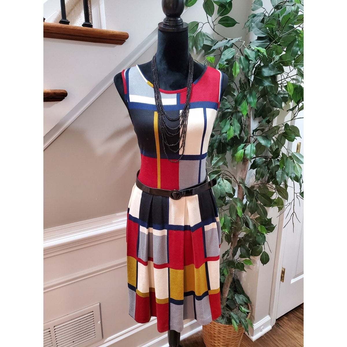 Women's Multicolor Polyester Round Neck Sleeveless Casual Knee Length Dress 10