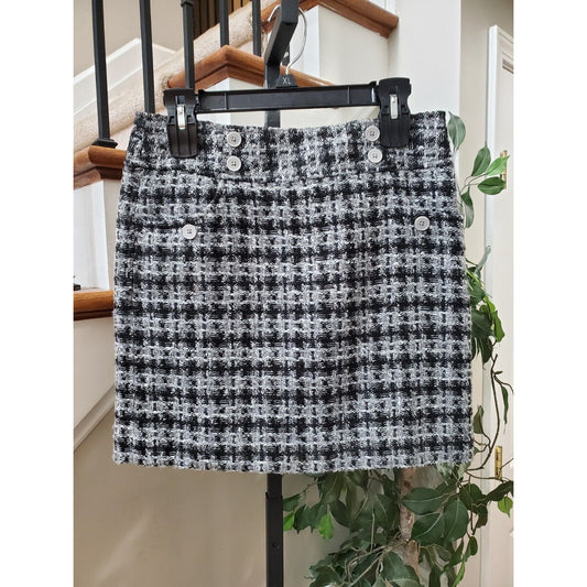 Loft Women's Black & Gray Polyester Tweed Straight Mini Skirt Size 2 Petites