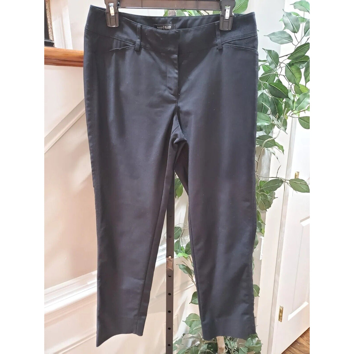White House Black Market Women Black Cotton Straight Leg Belt Loops Pant Size 6R