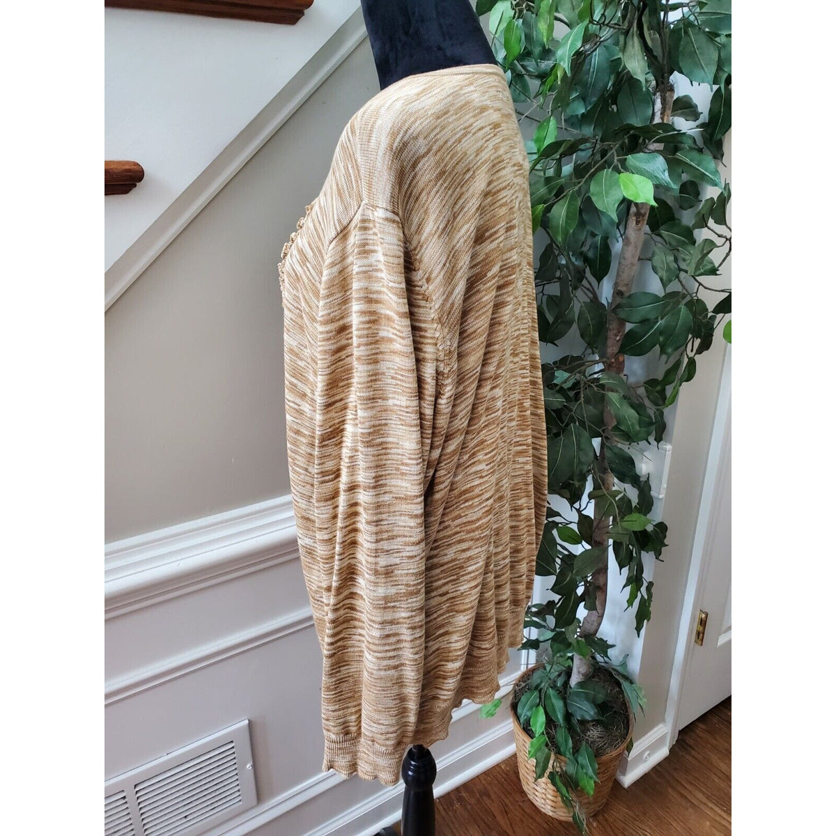 Kasper Women's Brown Cotton Top & Long Sleeves Ruffled Cardigan Sweater Size 3X