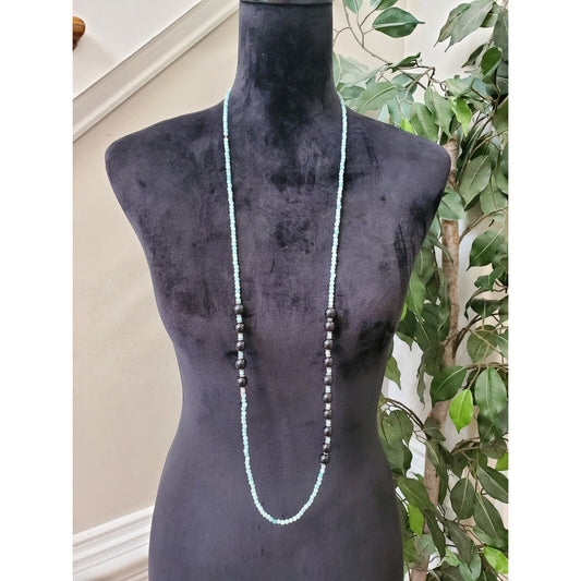 Women's Blue & Black Bubble Beaded Fashion Jewelry Double Necklace