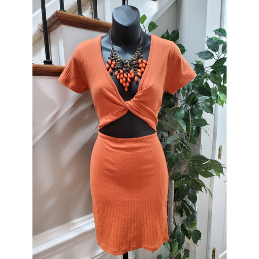 Missguided Womens Orange Polyester V Neck Knot Short Sleeve Knee Length Dress 8