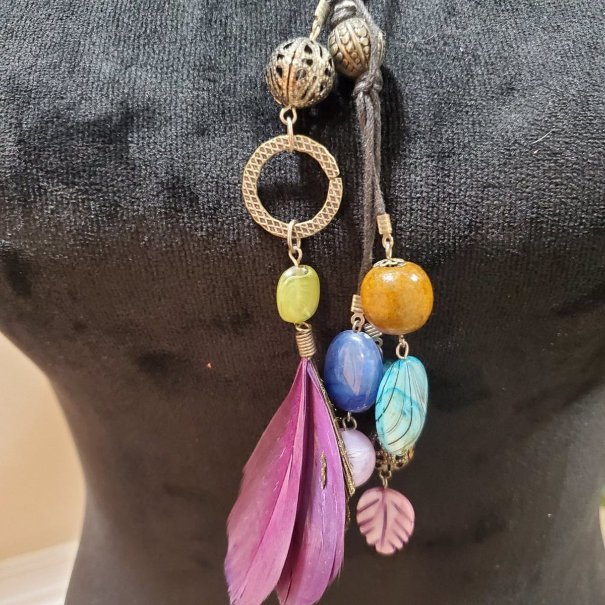 Womens Multicolor Beaded Hand Forged Chain Fashion Jewelry Necklace