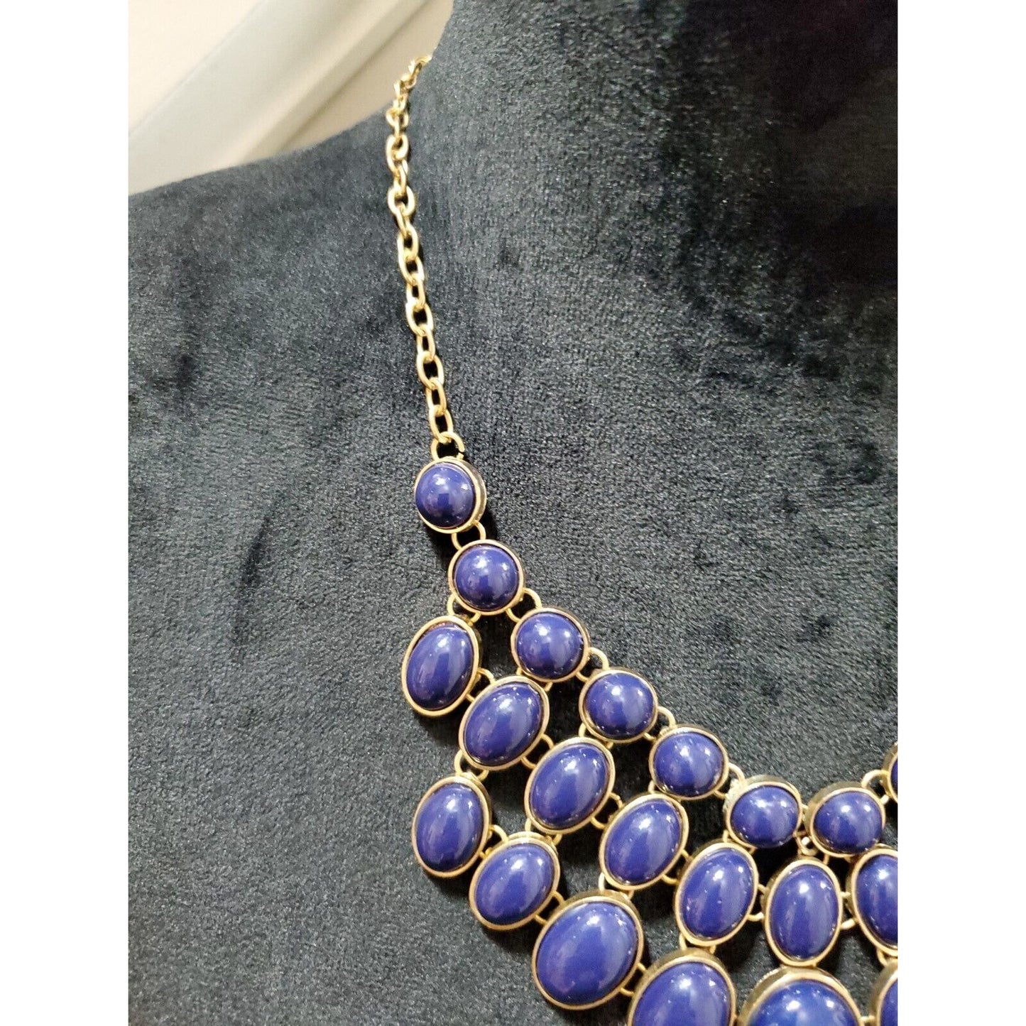 Women's Vintage Blue Rhinestone Gold Chain Statement Necklace