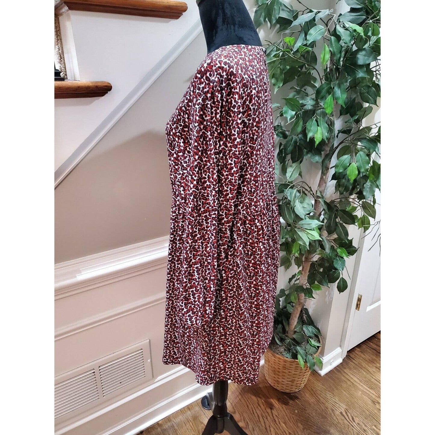 Reoria Women's Brown Polyester Round Neck Long Sleeves Knee Length Dress Size XL