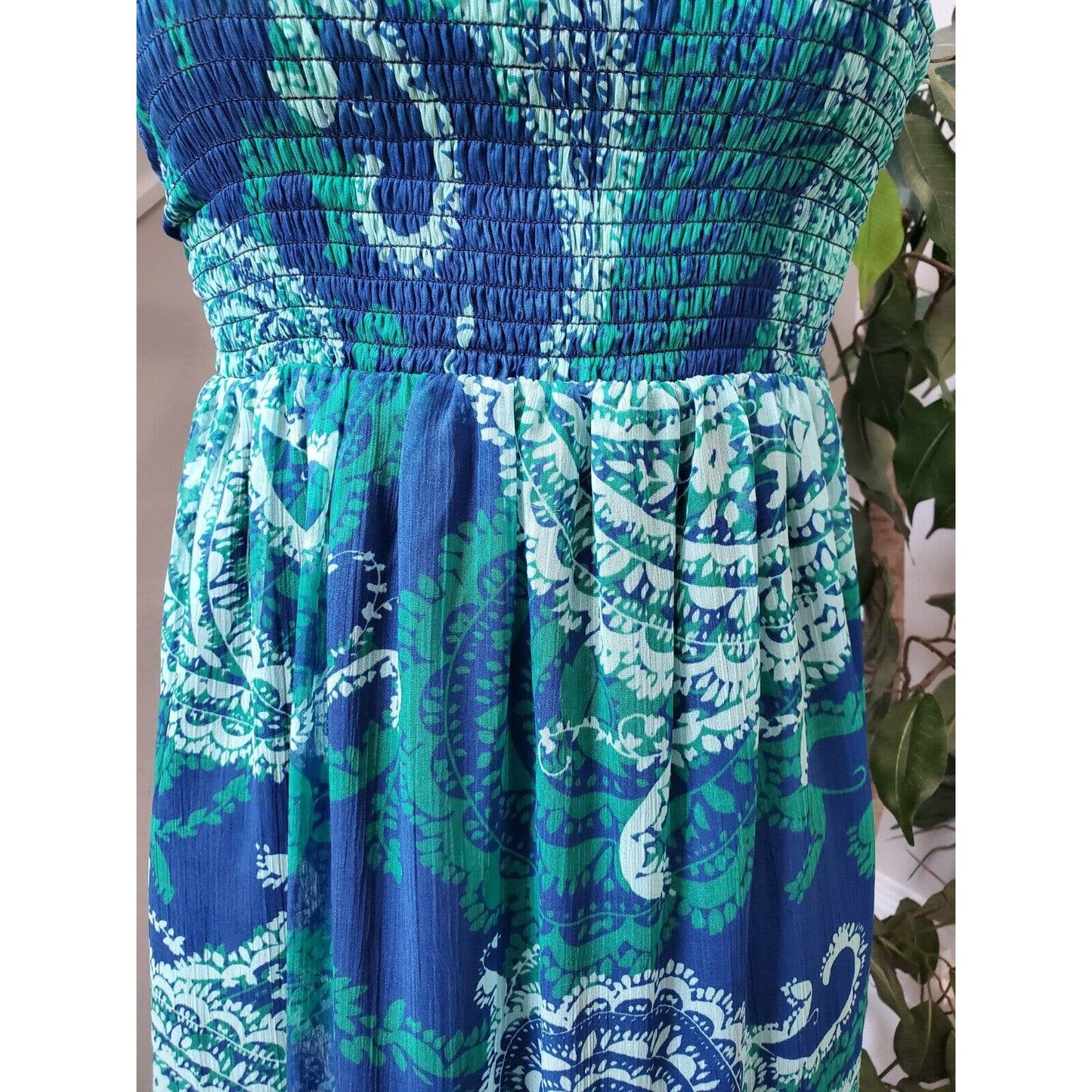 Old Navy Women's Blue & Green Polyester Off The Shoulder Long Maxi Dress Size S