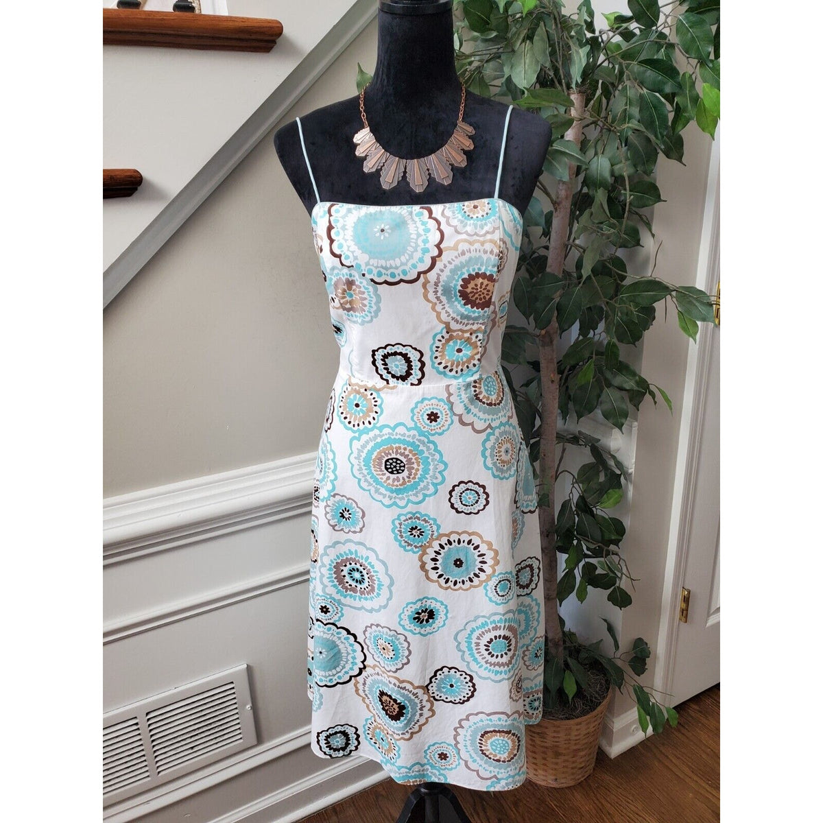 Dress Barn Women White 100% Cotton Square Neck Sleeveless Knee Length Dress 10