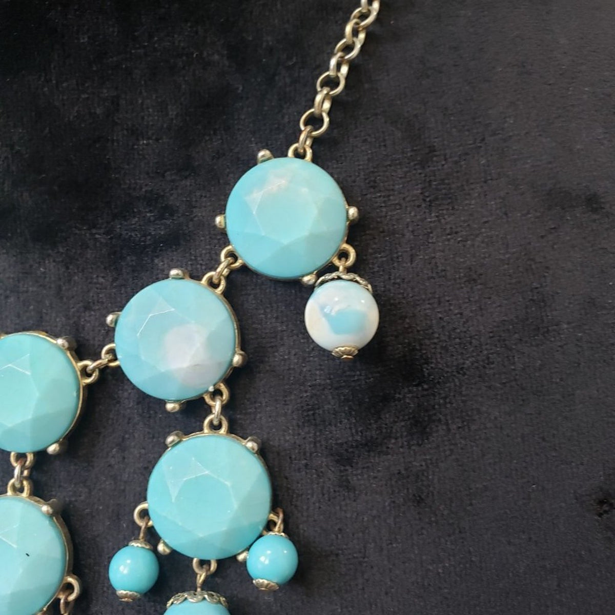 etc Women's Gold Tone & Blue Round Beaded Statement Stylish Necklace